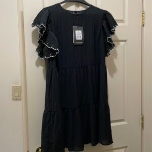 Who What Wear black gathered dress (sz m)